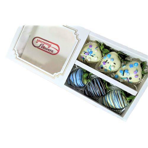 6pcs Blue Black White Sprinkles Chocolate Strawberries Gift Box